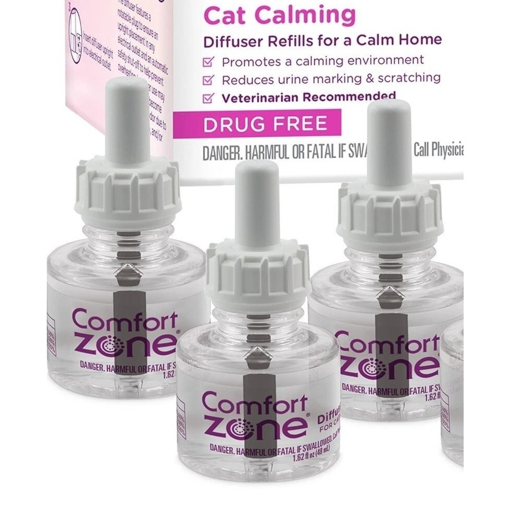 3 Comfort Zone Cat Calming Pheromone Diffuser Vials Refills Cat Anxiety